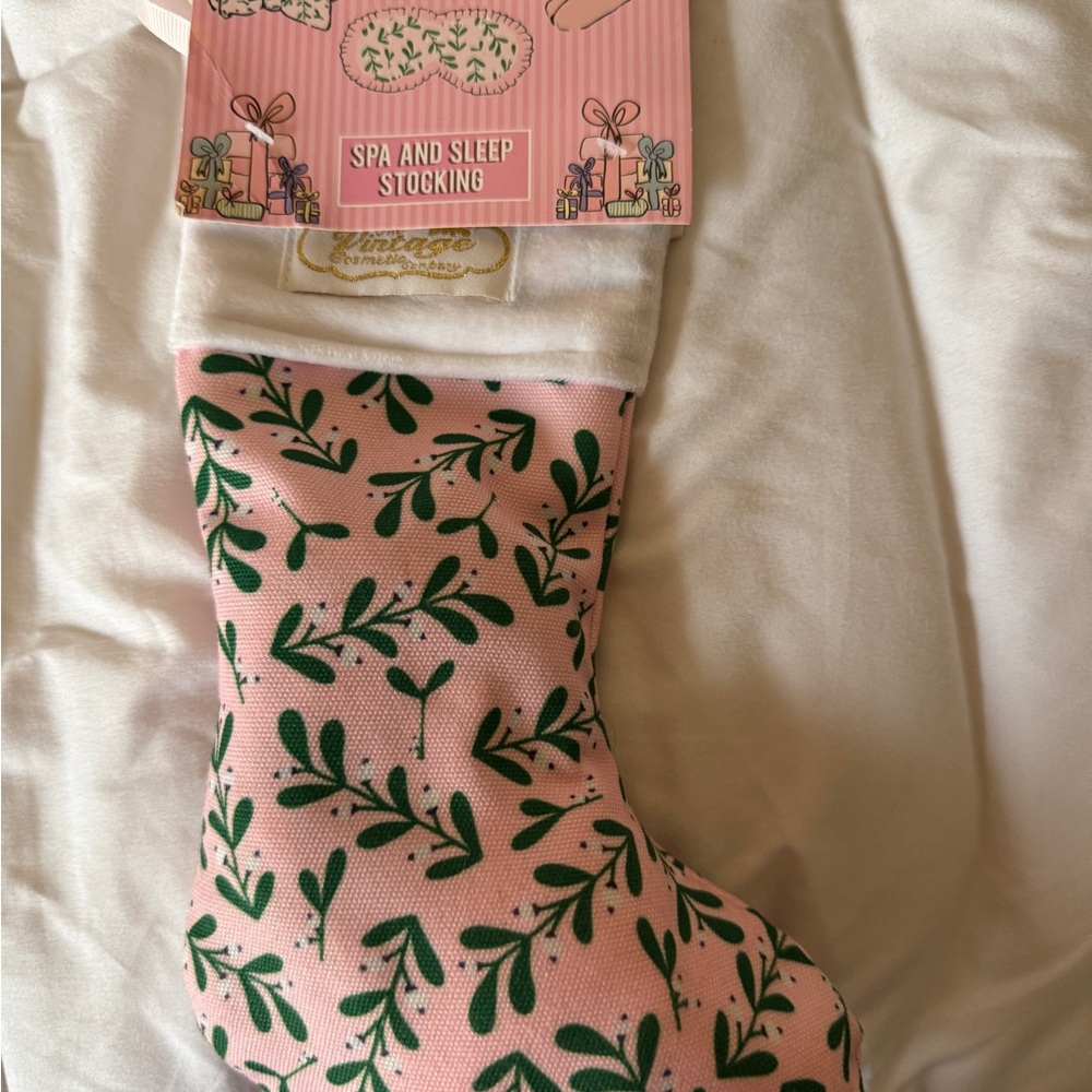 Pink and Green Spa and Sleep Stocking. Headband, socks, & sleep mask